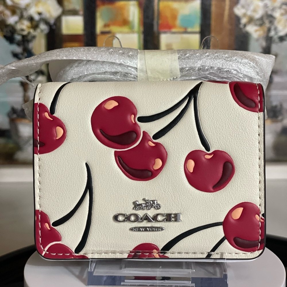 COACH (NWT) Mini Wallet on Chain “Cherry Print” (Style CZ759)